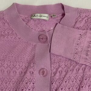 Neiman Marcus Womens Lilac Purple Pointelle Knit Cotton Cardigan Sweater Small